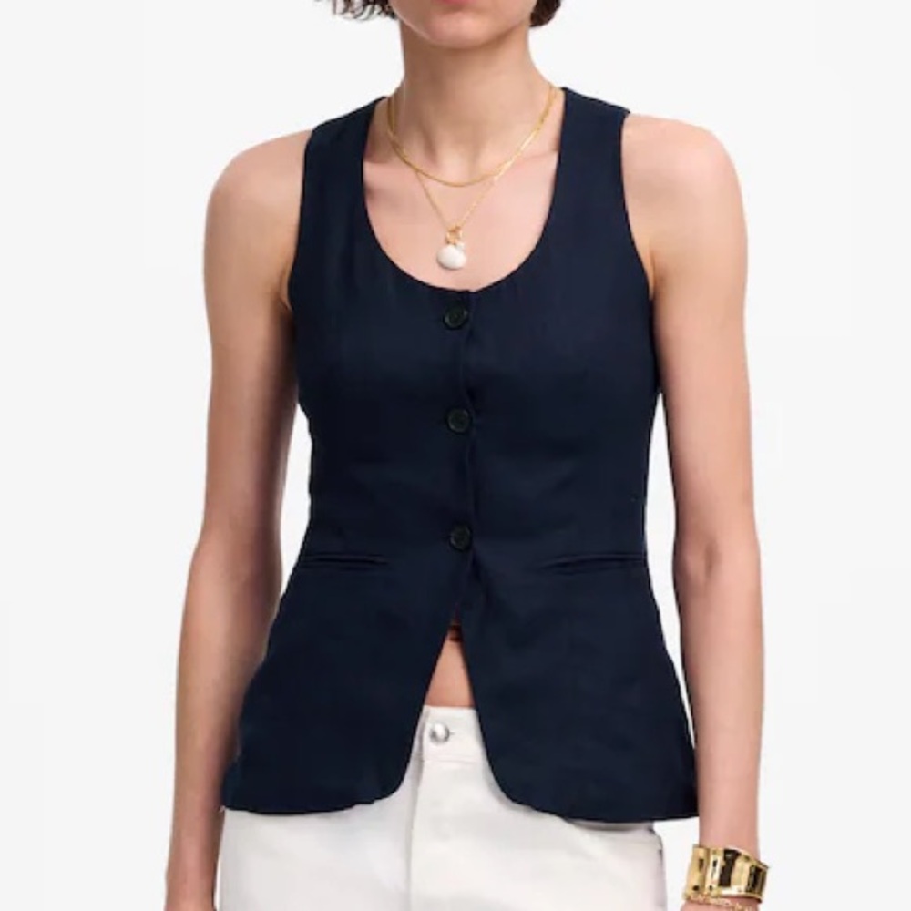 NWT Madewell Navy Blue Linen Vest Size 2